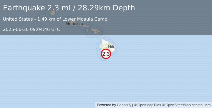 Earthquake 4 km SW of Pāhala, Hawaii (2.3 ml) (2025-06-30 09:04:46 UTC)