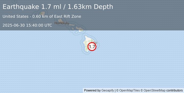Earthquake 6 km SSW of Volcano, Hawaii (1.7 ml) (2025-06-30 15:40:00 UTC)
