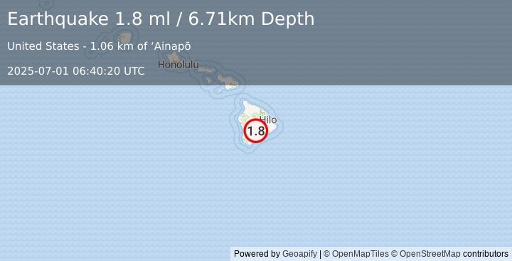 Earthquake 20 km N of Pāhala, Hawaii (1.8 ml) (2025-07-01 06:40:20 UTC)