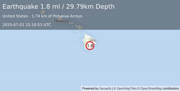 Earthquake 15 km ENE of Pāhala, Hawaii (1.8 ml) (2025-07-01 22:10:53 UTC)