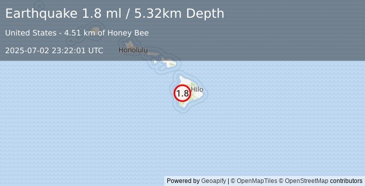 Earthquake 19 km ENE of Honaunau-Napoopoo, Hawaii (1.8 ml) (2025-07-02 23:22:01 UTC)