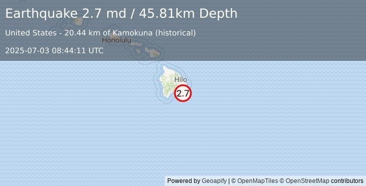Earthquake 36 km S of Leilani Estates, Hawaii (2.7 md) (2025-07-03 08:44:11 UTC)