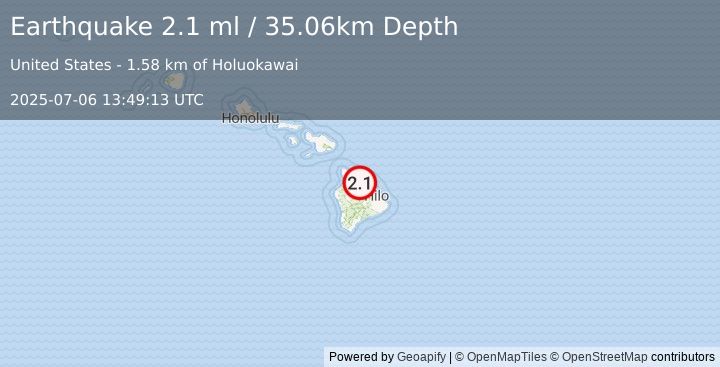 Earthquake 12 km SW of Pa‘auilo, Hawaii (2.1 ml) (2025-07-06 13:49:13 UTC)