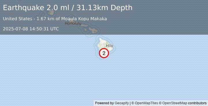 Earthquake 3 km SSW of Pāhala, Hawaii (2.0 ml) (2025-07-08 14:50:31 UTC)
