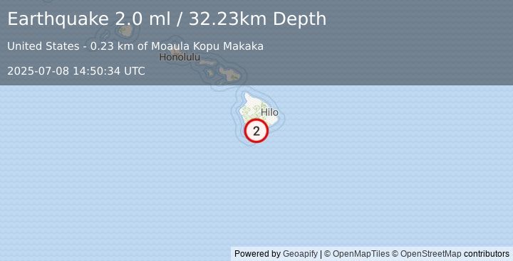 Earthquake 4 km S of Pāhala, Hawaii (2.0 ml) (2025-07-08 14:50:34 UTC)
