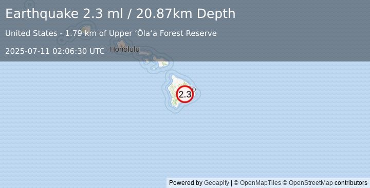Earthquake 7 km NW of Volcano, Hawaii (2.3 ml) (2025-07-11 02:06:30 UTC)
