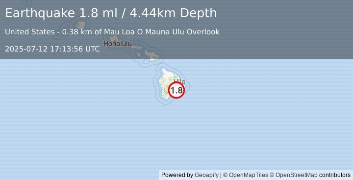 Earthquake 11 km SSE of Volcano, Hawaii (1.8 ml) (2025-07-12 17:13:56 UTC)