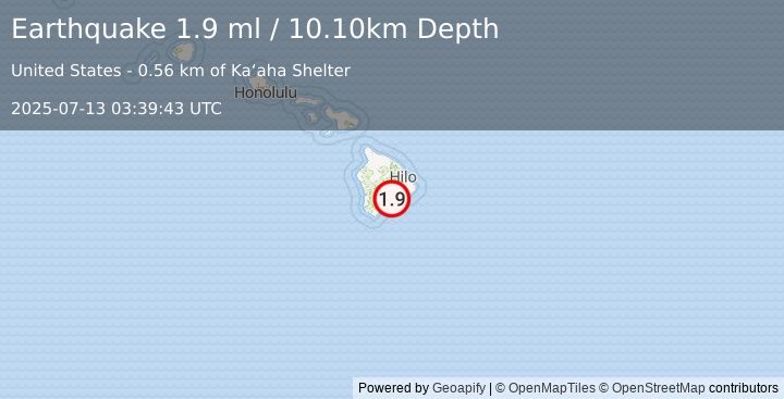 Earthquake 19 km ENE of Pāhala, Hawaii (1.9 ml) (2025-07-13 03:39:43 UTC)