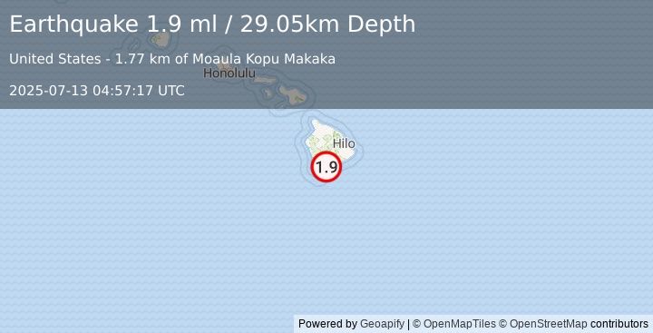 Earthquake 4 km SSW of Pāhala, Hawaii (1.9 ml) (2025-07-13 04:57:17 UTC)