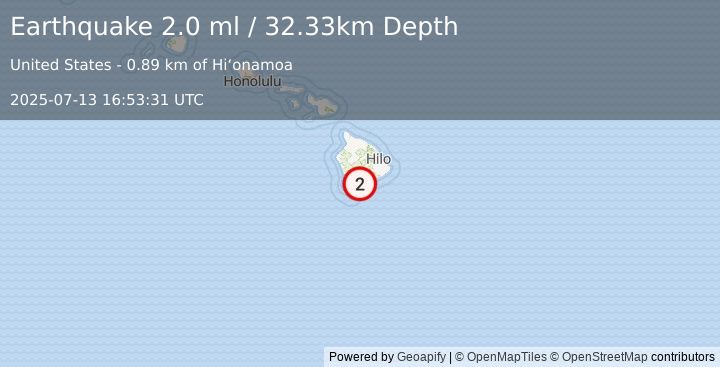 Earthquake 1 km SSW of Pāhala, Hawaii (2.0 ml) (2025-07-13 16:53:31 UTC)