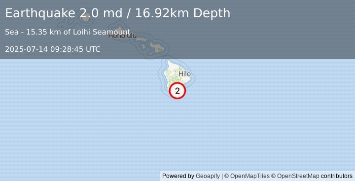 Earthquake 20 km ESE of Naalehu, Hawaii (2.0 md) (2025-07-14 09:28:45 UTC)