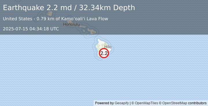 Earthquake 12 km ENE of Pāhala, Hawaii (2.2 md) (2025-07-15 04:34:18 UTC)