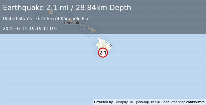 Earthquake 4 km S of Pāhala, Hawaii (2.1 ml) (2025-07-15 19:19:11 UTC)