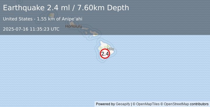 Earthquake 18 km N of Pāhala, Hawaii (2.4 ml) (2025-07-16 11:35:23 UTC)