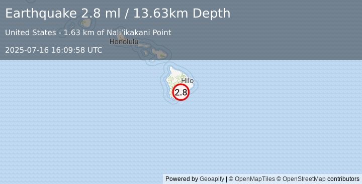 Earthquake 12 km E of Pāhala, Hawaii (2.8 ml) (2025-07-16 16:09:58 UTC)