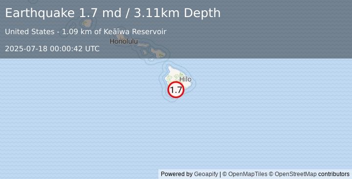 Earthquake 6 km NNW of Pāhala, Hawaii (1.7 md) (2025-07-18 00:00:42 UTC)