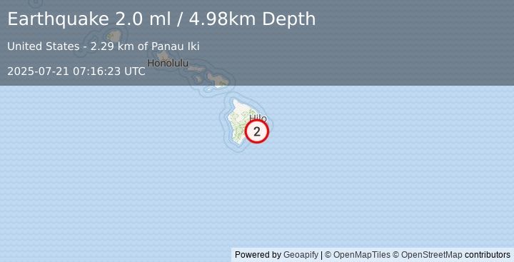 Earthquake 14 km SSE of Fern Forest, Hawaii (2.0 ml) (2025-07-21 07:16:23 UTC)