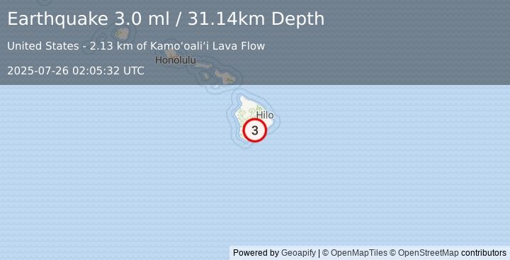 Earthquake 11 km ENE of Pāhala, Hawaii (3.0 ml) (2025-07-26 02:05:32 UTC)