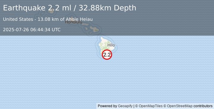 Earthquake 20 km SSE of Pāhala, Hawaii (2.2 ml) (2025-07-26 06:44:34 UTC)