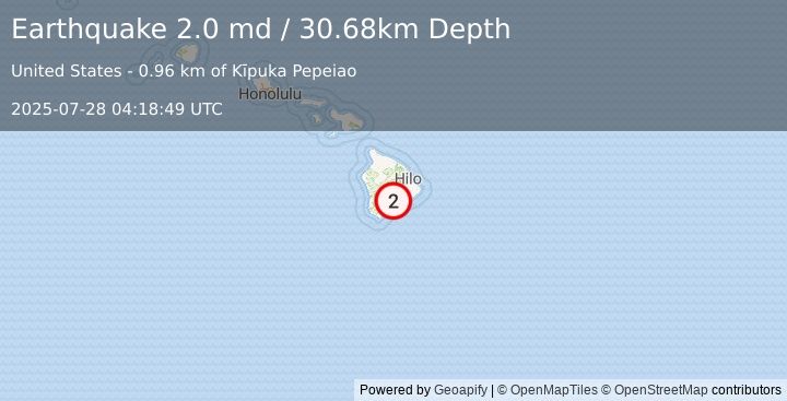 Earthquake 14 km NE of Pāhala, Hawaii (2.0 md) (2025-07-28 04:18:49 UTC)