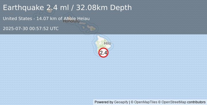 Earthquake 21 km ESE of Naalehu, Hawaii (2.4 ml) (2025-07-30 00:57:52 UTC)