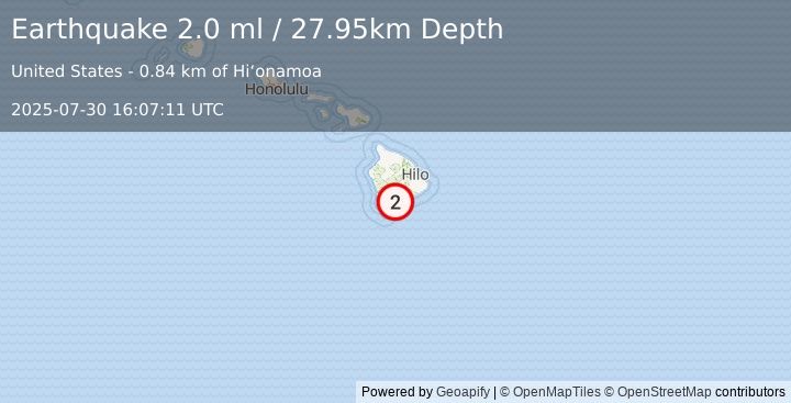 Earthquake 2 km SSE of Pāhala, Hawaii (2.0 ml) (2025-07-30 16:07:11 UTC)