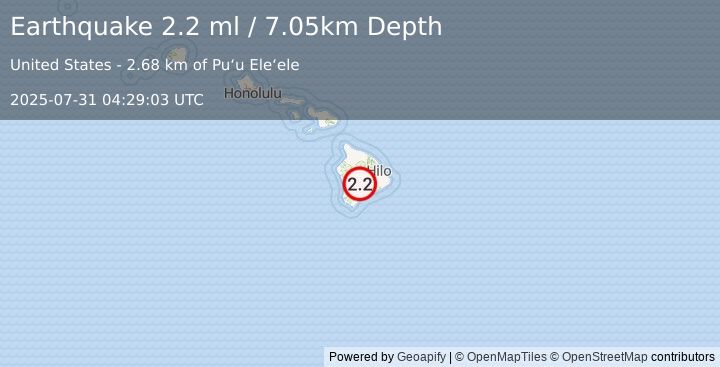 Earthquake 25 km N of Pāhala, Hawaii (2.2 ml) (2025-07-31 04:29:03 UTC)