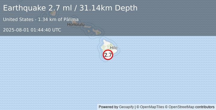Earthquake 1 km WSW of Pāhala, Hawaii (2.7 ml) (2025-08-01 01:44:40 UTC)