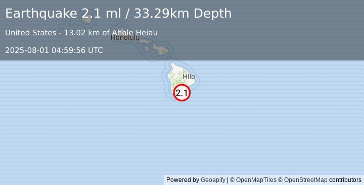 Earthquake 20 km SSE of Pāhala, Hawaii (2.1 ml) (2025-08-01 04:59:56 UTC)