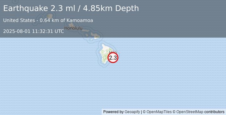 Earthquake 12 km SSE of Fern Forest, Hawaii (2.3 ml) (2025-08-01 11:32:31 UTC)