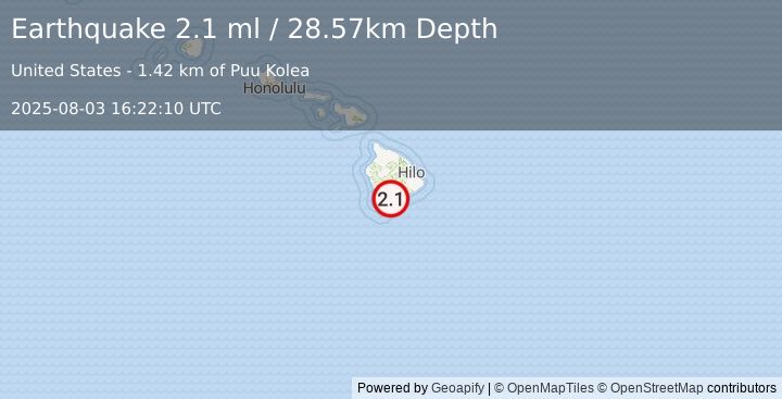 Earthquake 2 km SSW of Pāhala, Hawaii (2.1 ml) (2025-08-03 16:22:10 UTC)