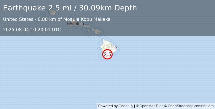 Earthquake 3 km SSW of Pāhala, Hawaii (2.5 ml) (2025-08-04 10:20:01 UTC)