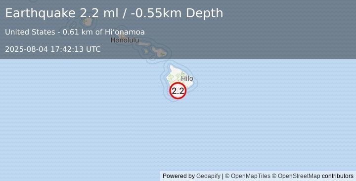 Earthquake 1 km SSW of Pāhala, Hawaii (2.2 ml) (2025-08-04 17:42:13 UTC)