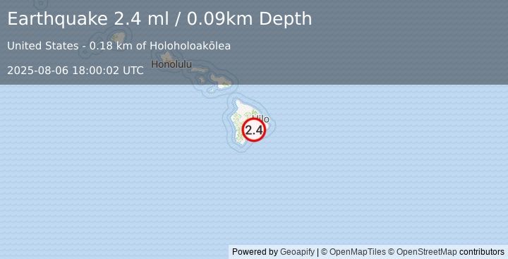 Earthquake 7 km SW of Volcano, Hawaii (2.4 ml) (2025-08-06 18:00:02 UTC)