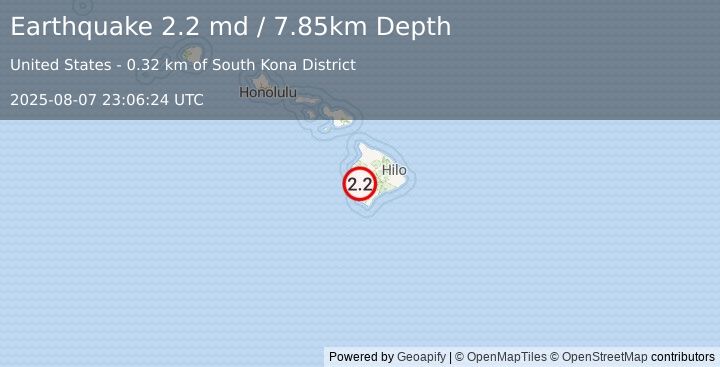 Earthquake 5 km SE of Honaunau-Napoopoo, Hawaii (2.2 md) (2025-08-07 23:06:24 UTC)