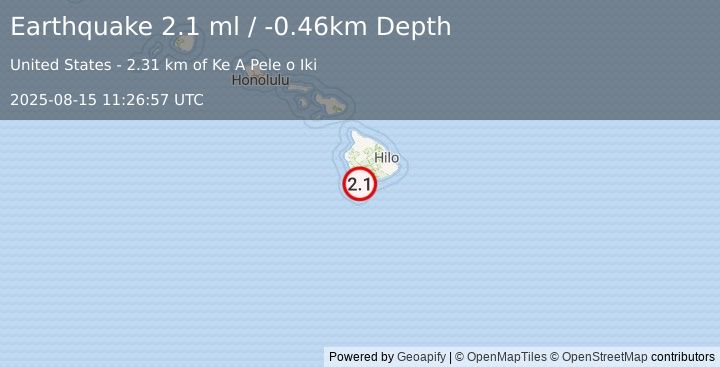 Earthquake 11 km NNW of Wai‘ōhinu, Hawaii (2.1 ml) (2025-08-15 11:26:57 UTC)