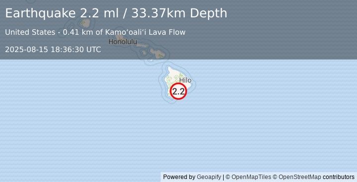 Earthquake 11 km ENE of Pāhala, Hawaii (2.2 ml) (2025-08-15 18:36:30 UTC)
