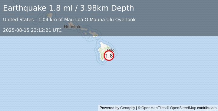 Earthquake 11 km SSE of Volcano, Hawaii (1.8 ml) (2025-08-15 23:12:21 UTC)