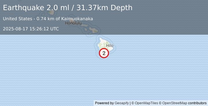 Earthquake 6 km SW of Pāhala, Hawaii (2.0 ml) (2025-08-17 15:26:12 UTC)