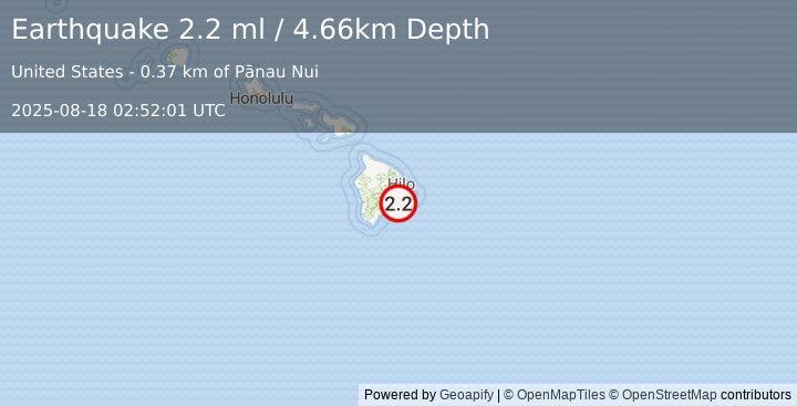 Earthquake 13 km S of Fern Forest, Hawaii (2.2 ml) (2025-08-18 02:52:01 UTC)