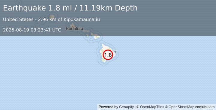 Earthquake 16 km WNW of Volcano, Hawaii (1.8 ml) (2025-08-19 03:23:41 UTC)