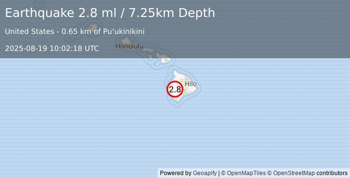 Earthquake 8 km ENE of Honaunau-Napoopoo, Hawaii (2.8 ml) (2025-08-19 10:02:18 UTC)