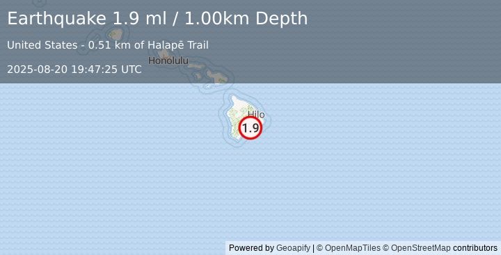 Earthquake 14 km S of Volcano, Hawaii (1.9 ml) (2025-08-20 19:47:25 UTC)