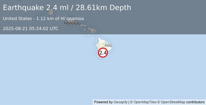Earthquake 2 km SSW of Pāhala, Hawaii (2.4 ml) (2025-08-21 05:24:02 UTC)