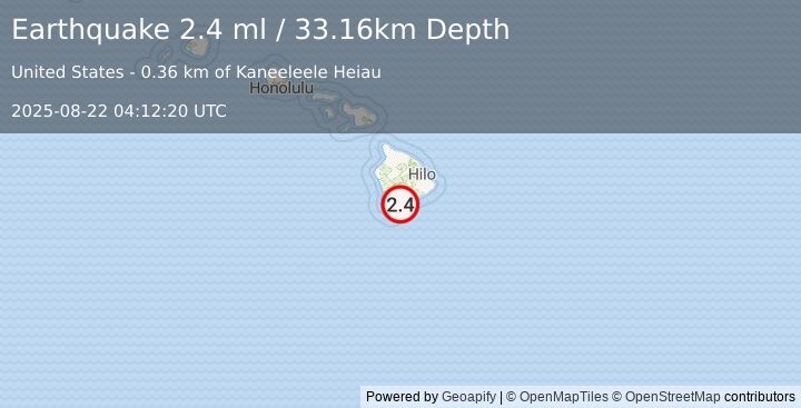 Earthquake 7 km SSW of Pāhala, Hawaii (2.4 ml) (2025-08-22 04:12:20 UTC)