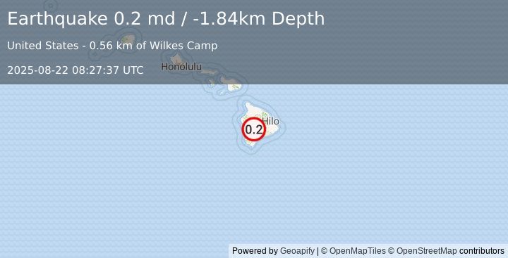 Earthquake 28 km E of Honaunau-Napoopoo, Hawaii (0.2 md) (2025-08-22 08:27:37 UTC)