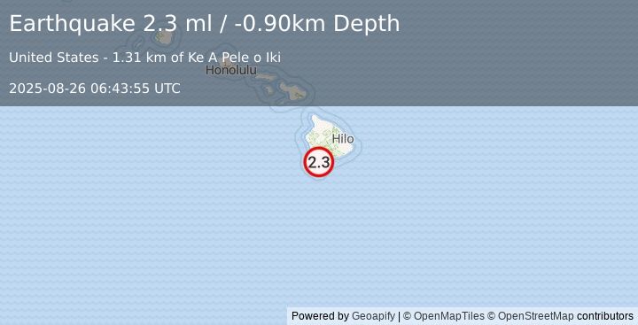 Earthquake 9 km NW of Wai‘ōhinu, Hawaii (2.3 ml) (2025-08-26 06:43:55 UTC)