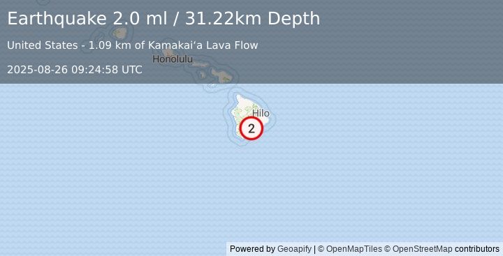 Earthquake 12 km ENE of Pāhala, Hawaii (2.0 ml) (2025-08-26 09:24:58 UTC)