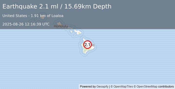 Earthquake 34 km SSW of Pa‘auilo, Hawaii (2.1 ml) (2025-08-26 12:16:39 UTC)
