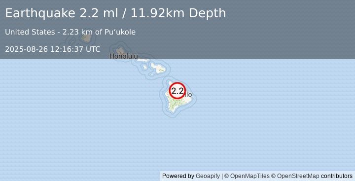 Earthquake 21 km SSW of Pa‘auilo, Hawaii (2.2 ml) (2025-08-26 12:16:37 UTC)
